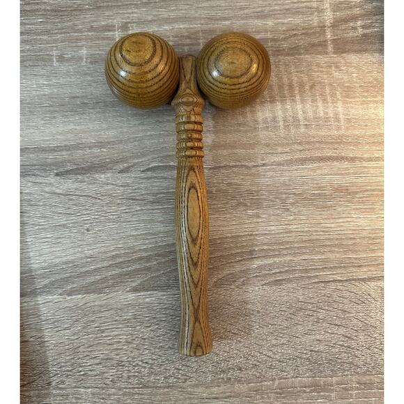 Vintage Wooden Massager Roller 2 Rolling Balls 9" Handle Health Circulation Tool - Picture 1 of 4